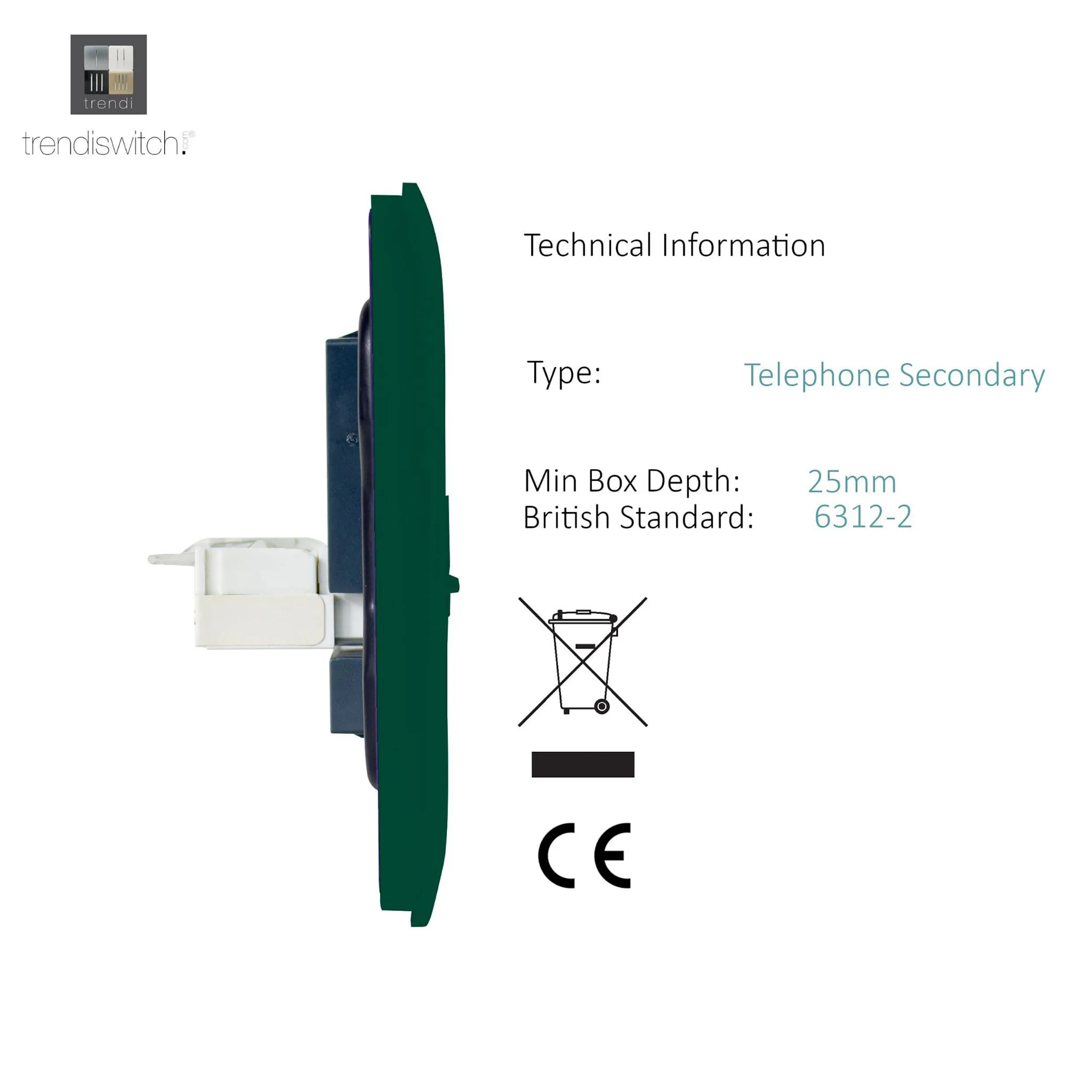 Single PC Ethernet Cat 5 & 6 Data Outlet Dark Green ART-PCDG  Trendi Dark Green